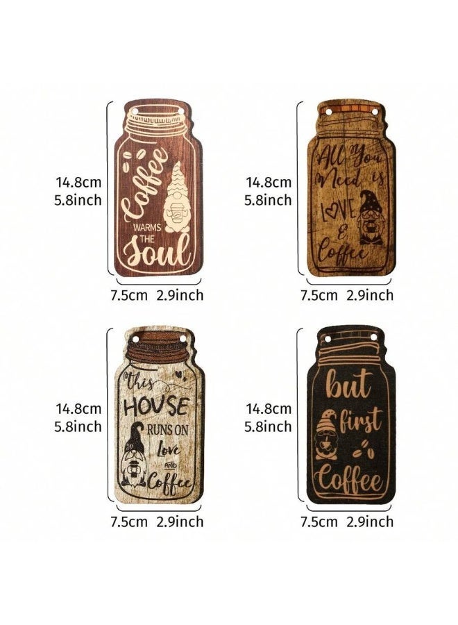 Rustic Coffee Wooden Hanging Sign – Jar Shape Wall Decor – Farmhouse Coffee Quotes Plaque – Kitchen & Coffee Bar Wall Ornament (Multiple Designs)- 4 Pcs - Image 2